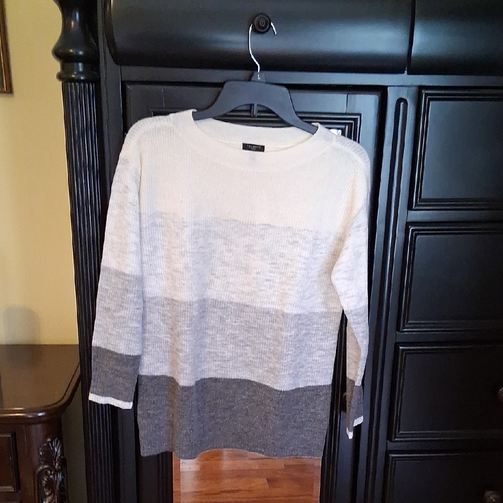 Talbots Gray and White Striped Sweater NWT PETITE M